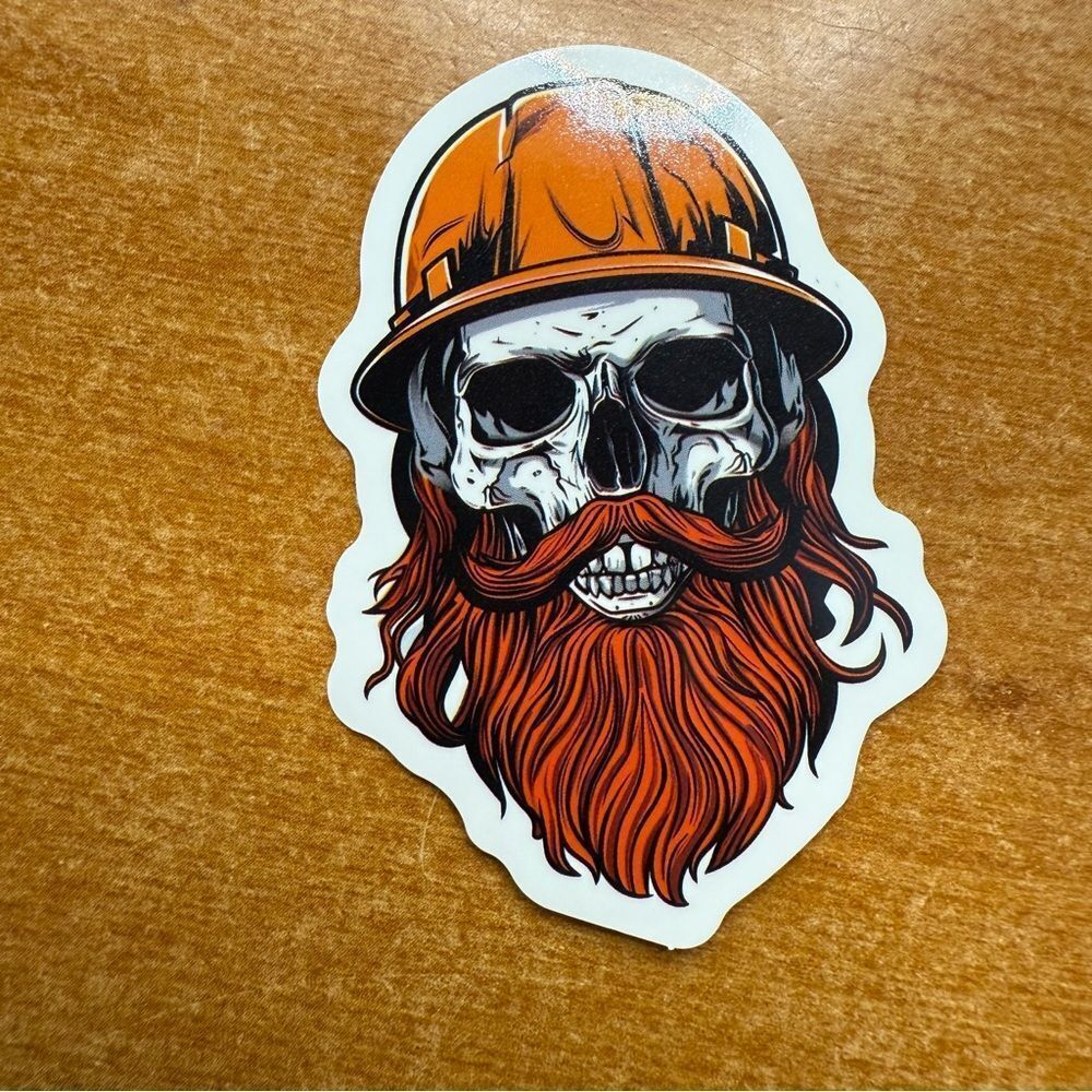 Skull Sticker with Orange Helmet and Beard‎